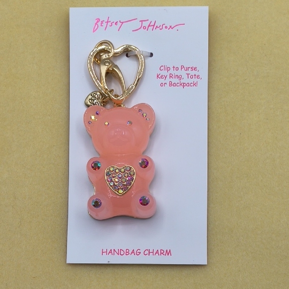 Betsey Johnson Pink Bear Charm with Gold Clip NWT - Picture 1 of 7
